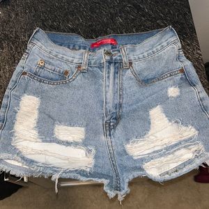 Light wash denim shorts